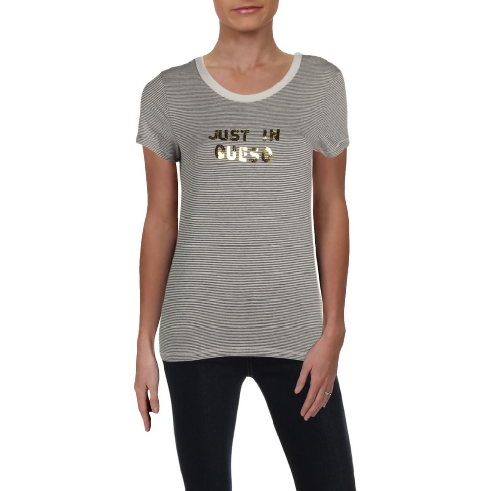 🔥Bow & Drape Just In Queso Sequin Stripe T- Shirt